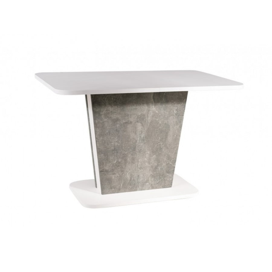 Moderna miza CALIPO v barvi bela mat/beton. Miza je narejena iz kakovostnih materialov, vsebuje ABS rob. Možni barvni kombinaciji: - Bela mat/beton - Bela