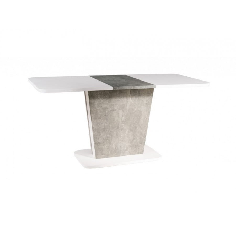 Moderna miza CALIPO v barvi bela mat/beton. Miza je narejena iz kakovostnih materialov, vsebuje ABS rob. Možni barvni kombinaciji: - Bela mat/beton - Bela