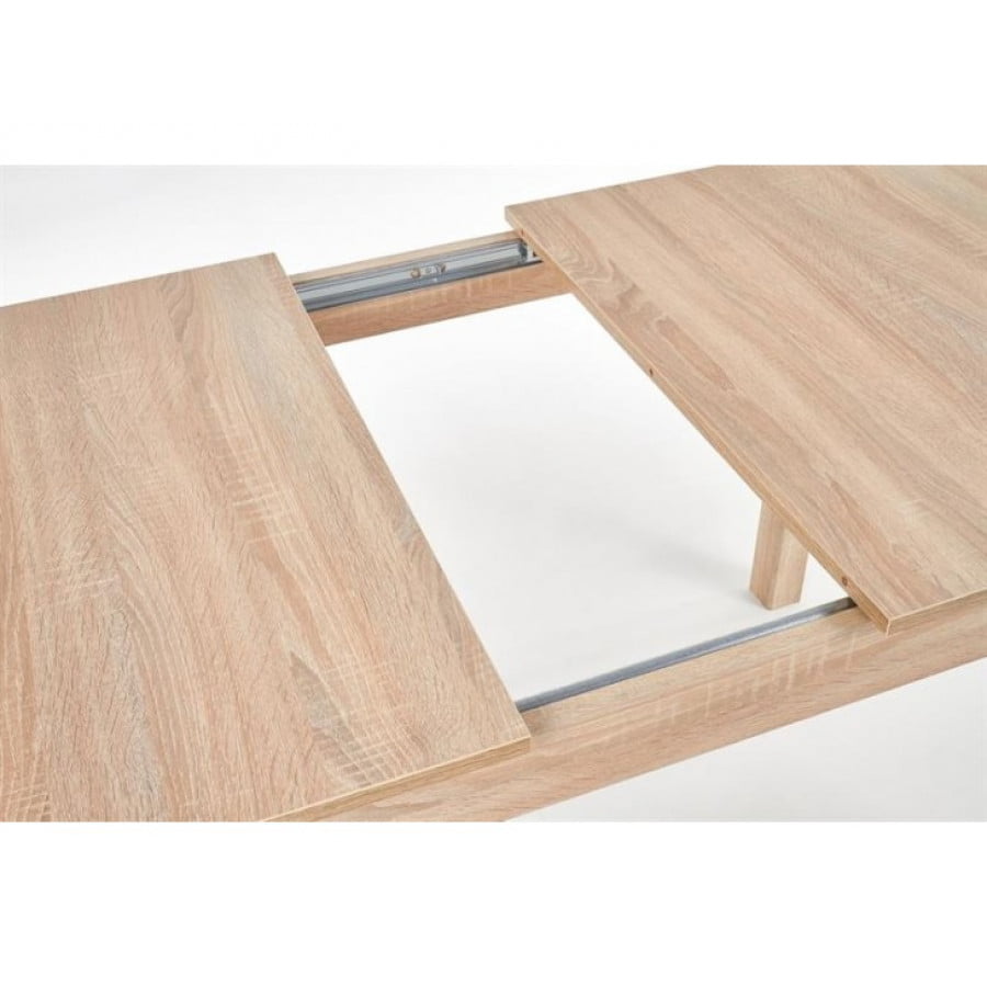 Raztegljiva jedilna miza MAURO sonoma je narejena iz kakovostnih materialov. Je sodobna, elegantna in stabilna. Dimenzije: - D: 118/158 x G: 75 x V: 76 cm