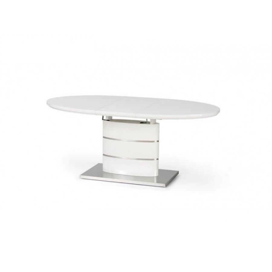 Jedilna miza PENI se odlično poda v vsako jedilnico. Narejena je iz lakiranega MDF-ja ter kovine. Miza je raztegljiva. Barva: -bela Material: - lakiran MDF,