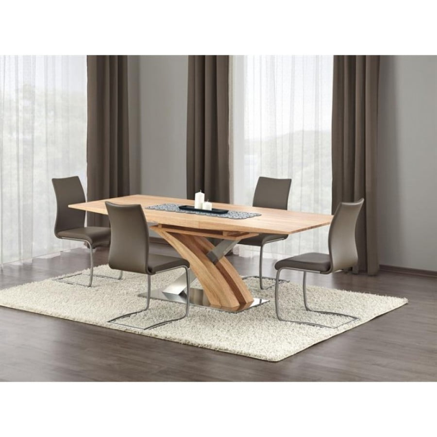 Raztegljiva miza SARDON3 je kakovostna miza iz nerjavečega jekla in MDF plošče. Sodobna in hkrati prefinjena oblika navdaja jedilni prostor z eleganco in
