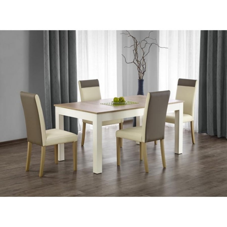 Raztegljiva miza SEVERINA bela / sonoma je kakovostna jedilna miza, ki se lahko podaljša za kar 140 cm. V vašem domu nikoli več ne bo zmanjkalo prostora za