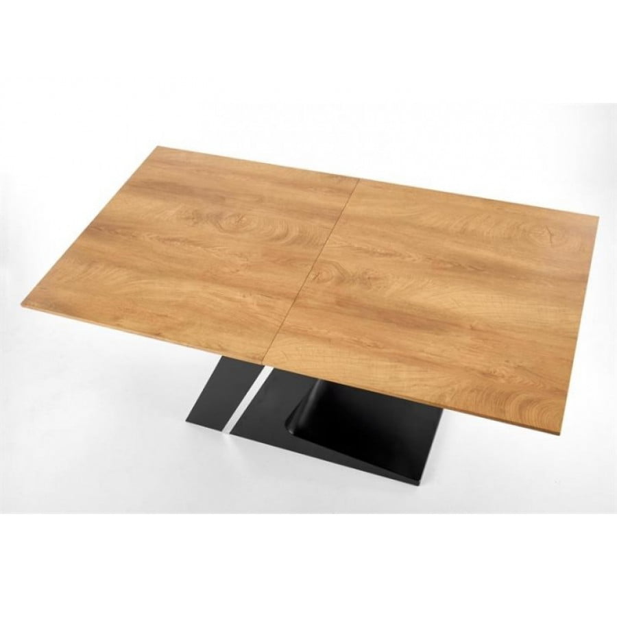 Moderna miza SON je dobavljiva v barvi zlatega hrasta, plošča mize in podnožje pa sta v temno sivi barvi. . Mizna plošča je narejena iz laminiranega MDF