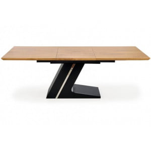 Moderna miza SON je dobavljiva v barvi zlatega hrasta, plošča mize in podnožje pa sta v temno sivi barvi. . Mizna plošča je narejena iz laminiranega MDF