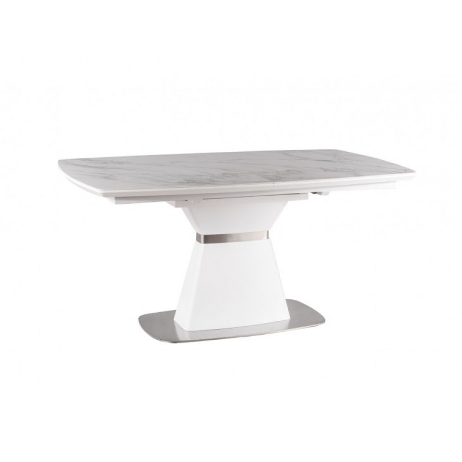 Raztegljiva miza KARA navdaja vaš jedilni prostor s svežino belega marmorja in prefinjenostjo. Z možnostjo raztega je še posebej uporabna, kadar se v