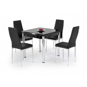 Jedilna miza KEN je primerna za manjše prostore. Mizno podnožje je narejeno iz kovine, mizna plošča pa je steklena. Barva: