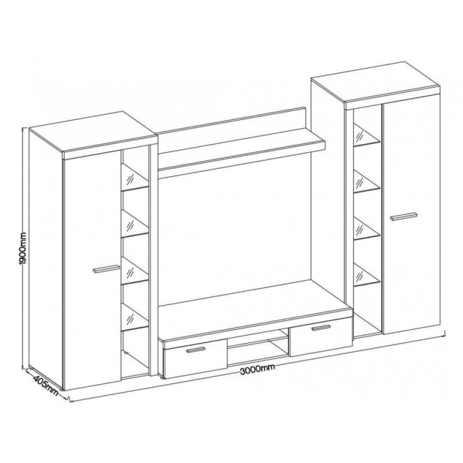Dnevni regal RUBA 4 XL je moderno oblikovan in elegantnega videza. Dnevni regal je izdelan v EU. Dimenzije dnevnega regala so 300 cm x 190 cm x 40,2 cm Barva: