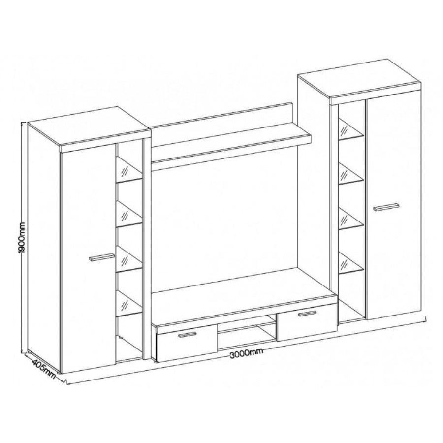 Dnevni regal RUBA 4 XL je moderno oblikovan in elegantnega videza. Dnevni regal je izdelan v EU. Dimenzije dnevnega regala so 300 cm x 190 cm x 40,2 cm Barva: