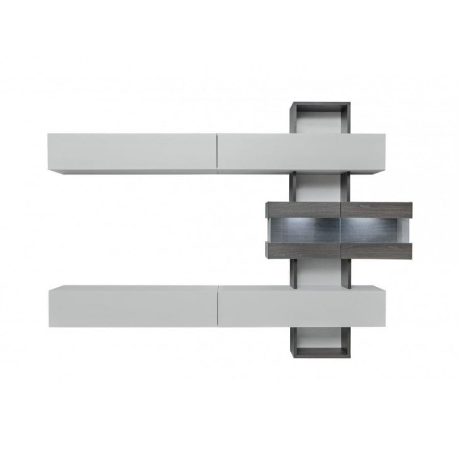 Dnevni regal TORINO je moderno oblikovan in elegantnega videza. Vrata omaric se odpirajo s push-click sistemom. V ceno je vključena tudi bela led osvetljava.