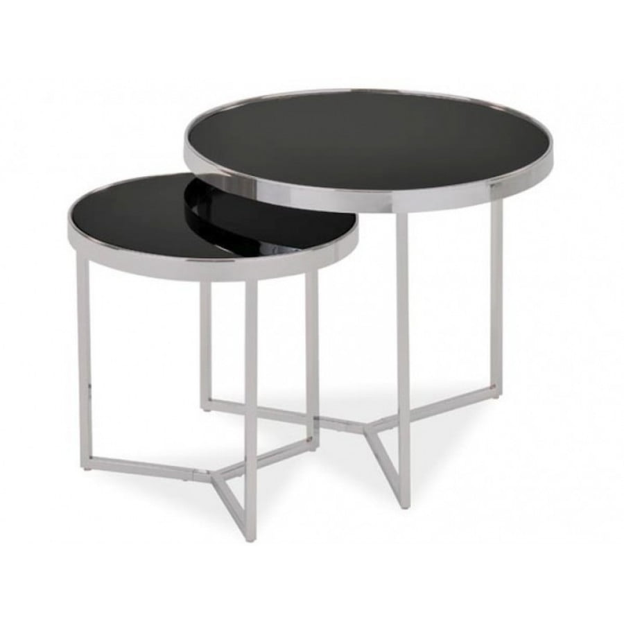 Set modernih klubskih mizic LUCIA 2 je kvaliteten in primeren za vsako dnevno sobo. Moderen dizajn, ki vas bo prepričal. Barva: - Črna / krom Material: -