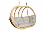 Dvojni leseni viseči fotelj Globo Swing Cream