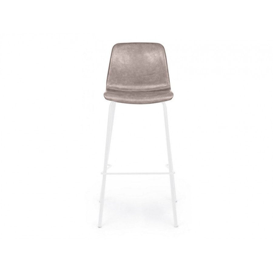 Barski stol KYRA dobavljiv v bež umetnem usnju z belimi kovinskimi nogami. Dimenzije: širina: 39cm globina: 44cm višina: 103,5cm višina: 751cm višina