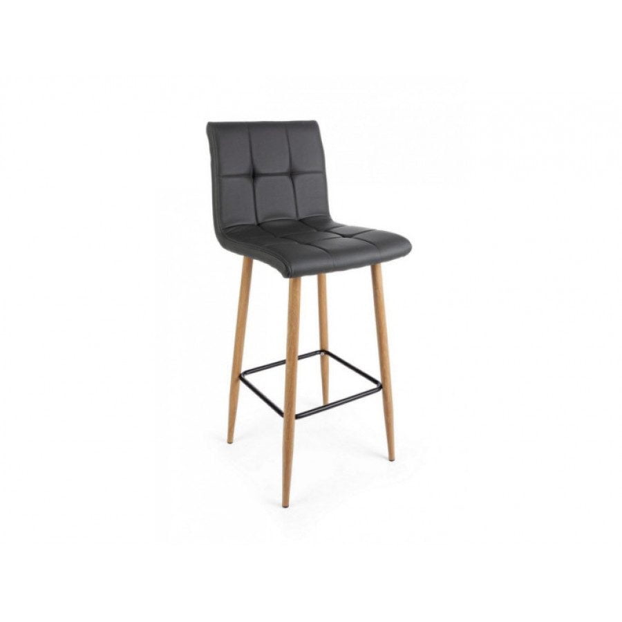 Barski stol BRUCE PU temno siva ima noge iz jekla z izgledom lesa. Obložen je z poliuretansko peno, prevleko pa ima iz umetnega usnja. Dimenzije: širina: