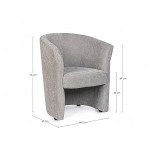 Fotelj BELIZE siva ima strukturo iz borovega lesa ter vezane plošče, oblečene v tkanino. Sedišče je napolnjeno z poliuretansko peno.