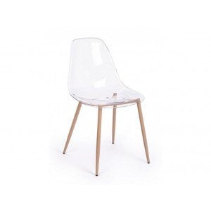Jedilni stol MANDY je dobavljiv v prozorni barvi, kovinske noge v barvi lesa. Sedalni del iz polipropiena.