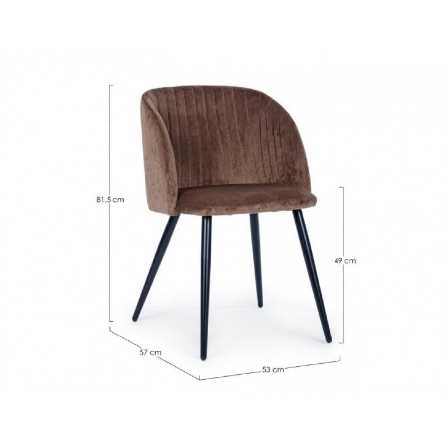 Jedilni stol QUEEN rjava ima noge iz črne kovine, sedalni del je iz poliuretanske pene ki je oblečena z žamet (100% poliester). Material: - Kovina - Pena -