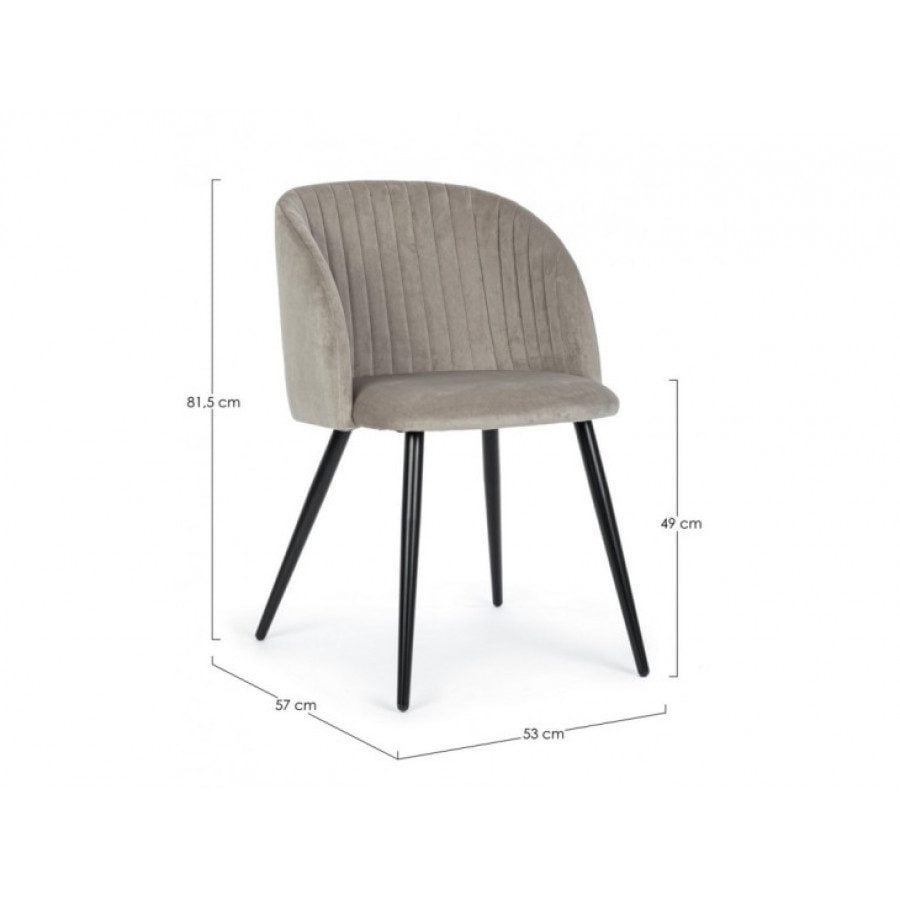 Jedilni stol QUEEN taupe ima noge iz črne kovine, sedalni del je iz poliuretanske pene ki je oblečena z žamet (100% poliester). Material: - Kovina - Pena -
