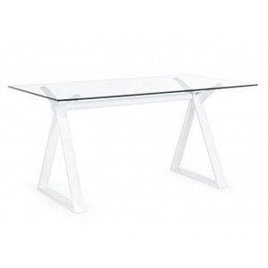 Pisarniška miza BIANCO 150X90 bela ima okvir iz kovine, mizna plošča je iz kaljenega stekla 10mm debeline.