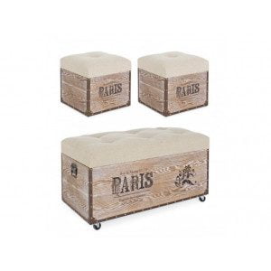 Set 3 taburejev TRAVEL PARIS bež so narejeni iz lesa z sediščem iz pene ki je oblečeno v 100% poliester tkanino. Ob straneh ima kovinske