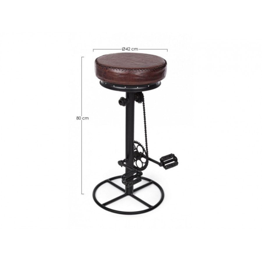 Barski stol CYCLE je dobavljiv v črno-rjavi kombinaciji. Noga je kovinska, sedež je oblečen v usnje. širina: Ø42cm višina: 80hcm višina: 80cm