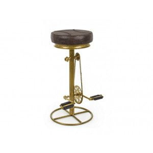 Barski stol CYCLE je dobavljiv v zlato-rjavi kombinaciji. Noga je kovinska z oblogo v zlati barvi, sedež je oblečen v usnje. širina: Ø42cm višina: 80hcm