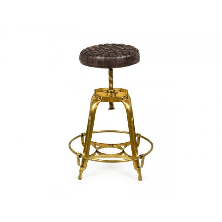 Barski stol MENDEZ je dobavljiv v zlato-rjavi kombinaciji. Noga je kovinska z oblogo zlate barve, sedež je oblečen v usnje. Stol je nastavljiv po višini.