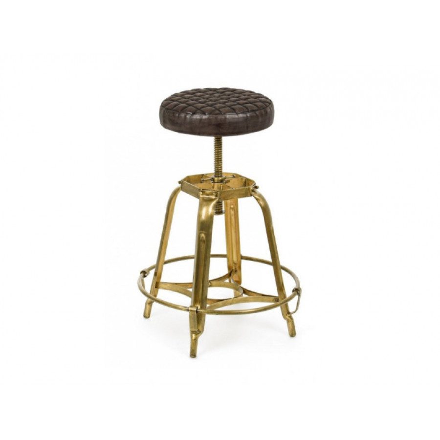 Barski stol MENDEZ je dobavljiv v zlato-rjavi kombinaciji. Noga je kovinska z oblogo zlate barve, sedež je oblečen v usnje. Stol je nastavljiv po višini.