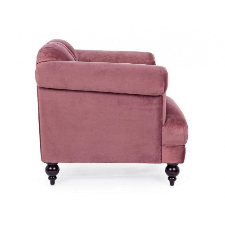Fotelj BLOSSOM roza ima konstrukcijo iz lesa, prevleko iz poliestra ki oddaja žametni učinek. Material: - Les - Poliester Barva: - Črne noge - Roza