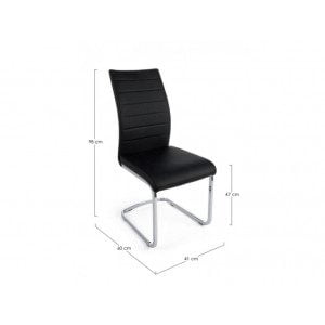 Jedilni stol MYRA PU črna ima noge iz jekla, oblogo pa iz poliuretanske pene ki jo krasi prevleka iz umetnega usnja. Material: - Jeklo - Pena - Umetno usnje