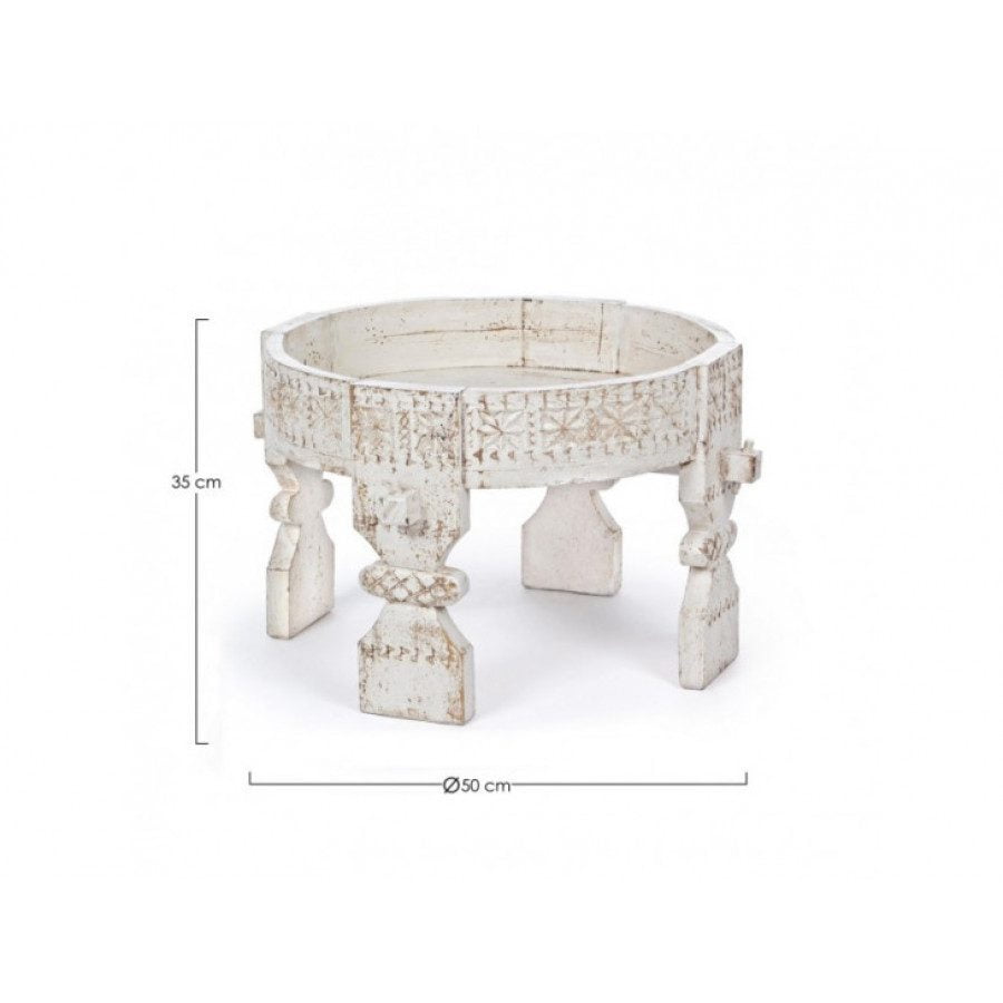 Klubska miza YASIR D50 bela je narejena iz lesa z izrezljanimi okraski. Material: - Les Barva: - Starinska bela Dimenzije: širina: Ø50cm višina: 35hcm