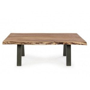 Klubska mizica ARON 115X65 ima jeklene noge in vrh iz lesa ki ima nepravilne robe (učinek živega lesa). Ker je les obdelan ročno, so oblike in velikosti, ki