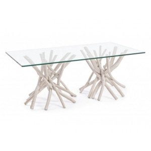 Klubska mizica C-VT SAHEL 110X60 ima veje iz beljenega lesa. Vsebuje kaljeno steklo, samo za interno uporabo. Material: - Kaljeno steklo - Beljeni les Barva: -