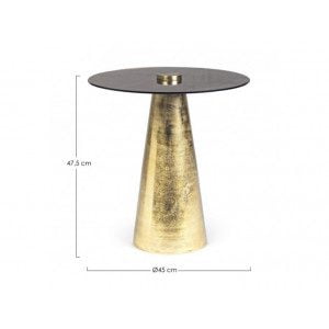 Klubska mizica DINPAL BRASS D45 ima aluminijski okvir z nikljanim zaključkom in ima stekleni vrh. Dimenzije: širina: Ø45cm višina: 47.5hcm višina: