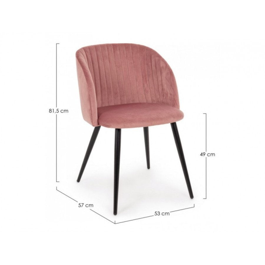 Kuhinjski stol QUEEN roza ima noge iz kovine, obložen je z poliuretansko peno ki ima prevleko iz 100% poliestra, ki daja učinek žameta. Material: - Kovina -