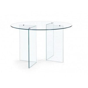 Miza IRIDE je sestavljena iz 10mm debelih steklenih nog in mizne plošče iz kaljenega stekla debeline 10mm. Dimenzije: širina: Ø130cm višina: 75hcm