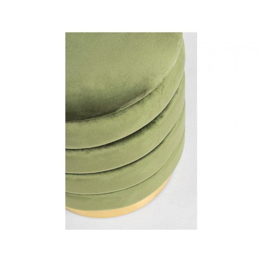 Set 2 taburejev DARINA zelena ima strukturo iz MDF-ja in vezane plošče, prevleko ima iz poliestra ki oddaja učinek žameta. Dno je zlatne barve. Material: -