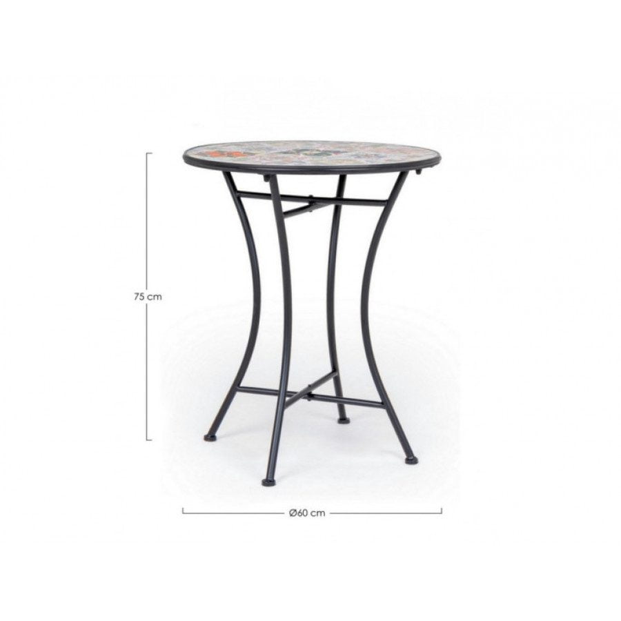 Vrtna mizica PALOMA TO D60 ima jekleni okvir in keramično mizno ploščo z vzorci. Material: - Jekleni okvir - Keramična mizna plošča Barva: - Črni okvir