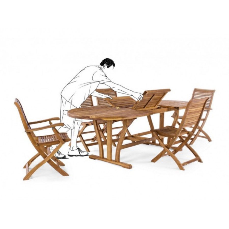 Vrtna raztegljiva miza NOEMI OV 180-240X100 je narejena iz lesa in čez ima oljno oblogo. Material: - Les Barva: - Akacijev les Dimenzije: širina: 180-240cm