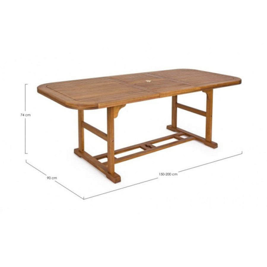 Vrtna raztegljiva miza NOEMI RETT 150-200X90 je narejena iz lesa in čez ima oljno oblogo. Material: - Les Barva: - Akacijev les Dimenzije: širina: 150-200cm