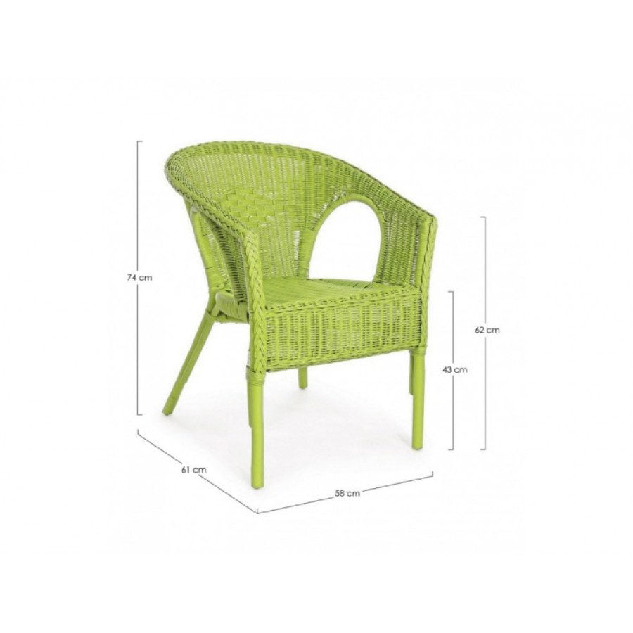 Vrtni stol ALLISS zelena ima okvir iz ratana. Material: - Ratan Barva: - Zelena Dimenzije: širina: 58cm globina: 61cm višina: 74cm višina: 431cm višina