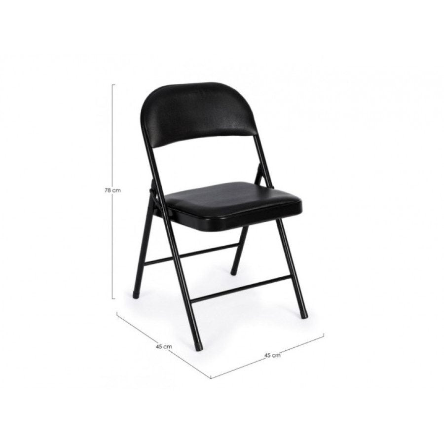 Zložljivi stol FELICITY črna je narejen iz jeklene cevne konstrukcije, sedalni del ter naslon sta obložena z peno ki je oblečena v umetno usnje. Material: