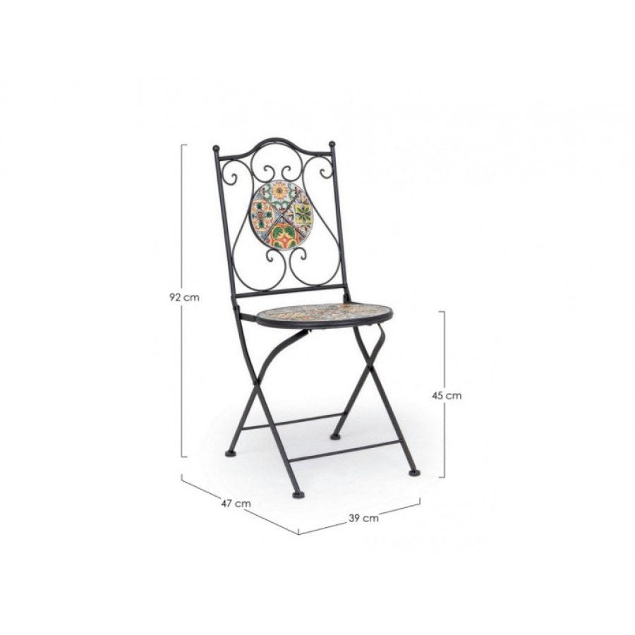 Zložljivi vrtni stol NAXOS ima jekleni okvir in keramično dekoracijo sedeža ter hrbta. Material: - Jekleni okvir Barva: - Keramična dekoracija Dimenzije: