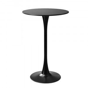 Praktična barska miza, na voljo v črni barvi. Namizna plošča je okrogle oblike in je izdelana iz MDF materiala, obarvanega v mat črno barvo. Namizna