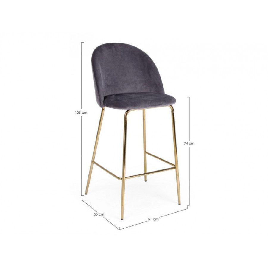 Barski stol CARRY je narejen iz kovinskih nog- kromirane v zlati barvi, obloga je iz poliuretanske pene. Prevleka je iz žameta (100% poliester). Dimenzije: