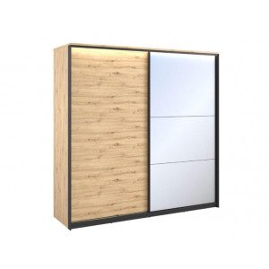 Garderobna omara KVIN 4 je modna omara z dvojnimi drsnimi vrati. Opremljena je z velikim ogledalom ter funkcionalno razporeditvijo polic in palic. V svoji
