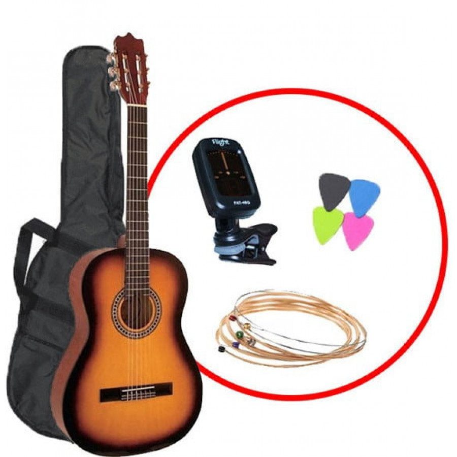 Kitara klasična - set C 120 SB - Klasična kitara, velikost celinka, v prelepi barvi SUNBURST, skupaj s torbo, uglaševalcem, trzalicami ter rezervnimi