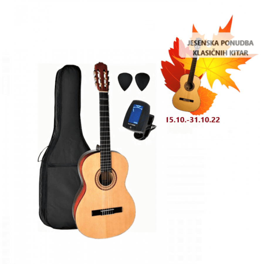 Kitara klasična kitara 3/4 s torbo, uglaševalcem in drsalicami - natur - Klasična kitara v velikosti 3/4 je kot nalašč instrument za začetnika. Trup