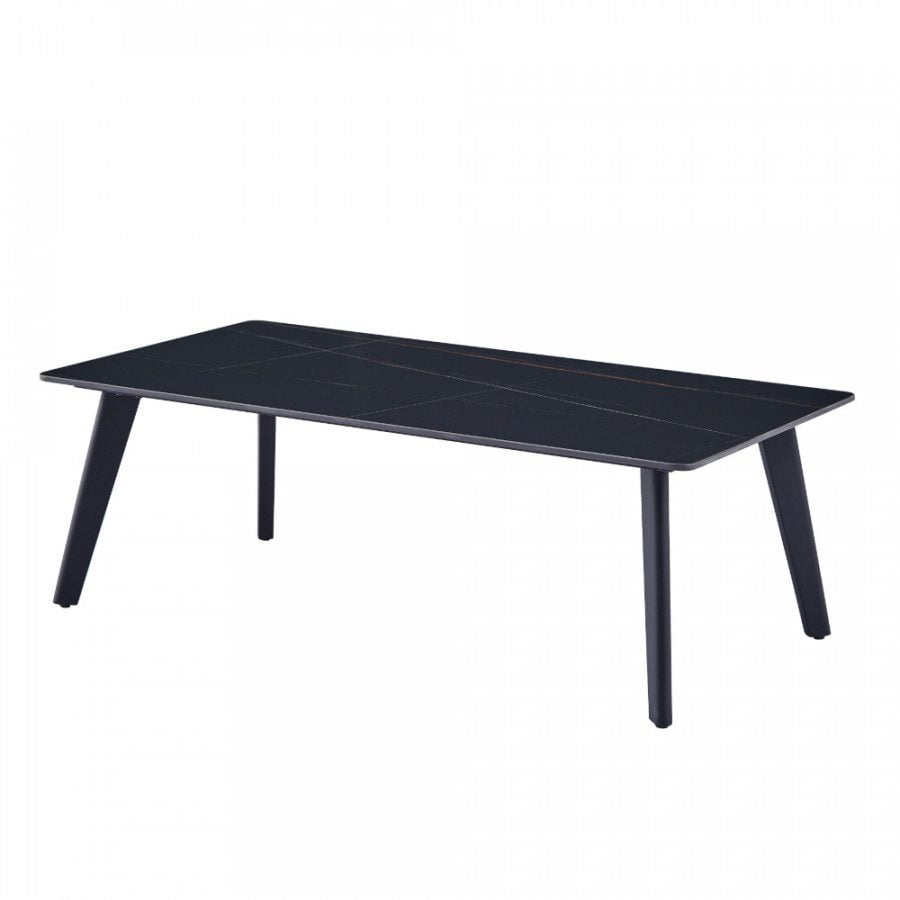 Praktična klubska miza, na voljo v črni barvi s prekrasnim vzorcem marmorja. Namizna plošča je izdelana iz sintranega kamna in je debela 12 mm. Sintrani