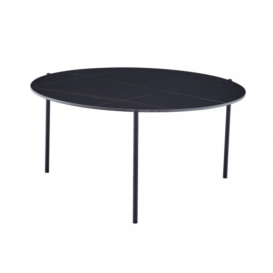 Čudovita klubska miza okrogle oblike, ki se bo lepo podala v vašo dnevno sobo. Na voljo je v črni barvi z zlatimi linijami. Namizna plošča ima premer 90