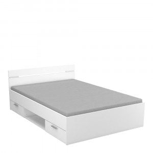 Praktična postelja v beli ali sonoma barvi. Vsebuje dva predala 56x33x11 cm, na kovinskih vodilih in med njima poličnik 70x36x20 cm, ki se lahko montirajo
